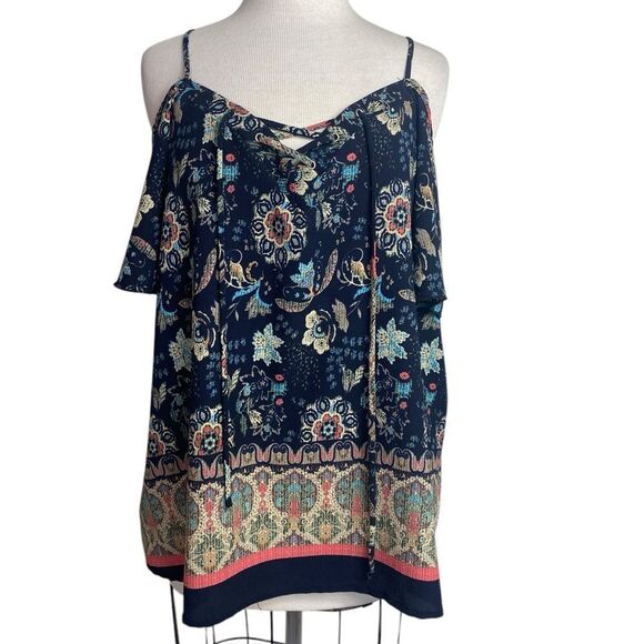 Allie Rose 1X blue blouse with flutter sleeves , BOHO . Spring summer - Picture 2 of 3